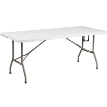 Flash Furniture DAD-YCZ-183Z-GG 6' Bi-Fold Granite White Plastic Banquet Folding Table with Carry Handle