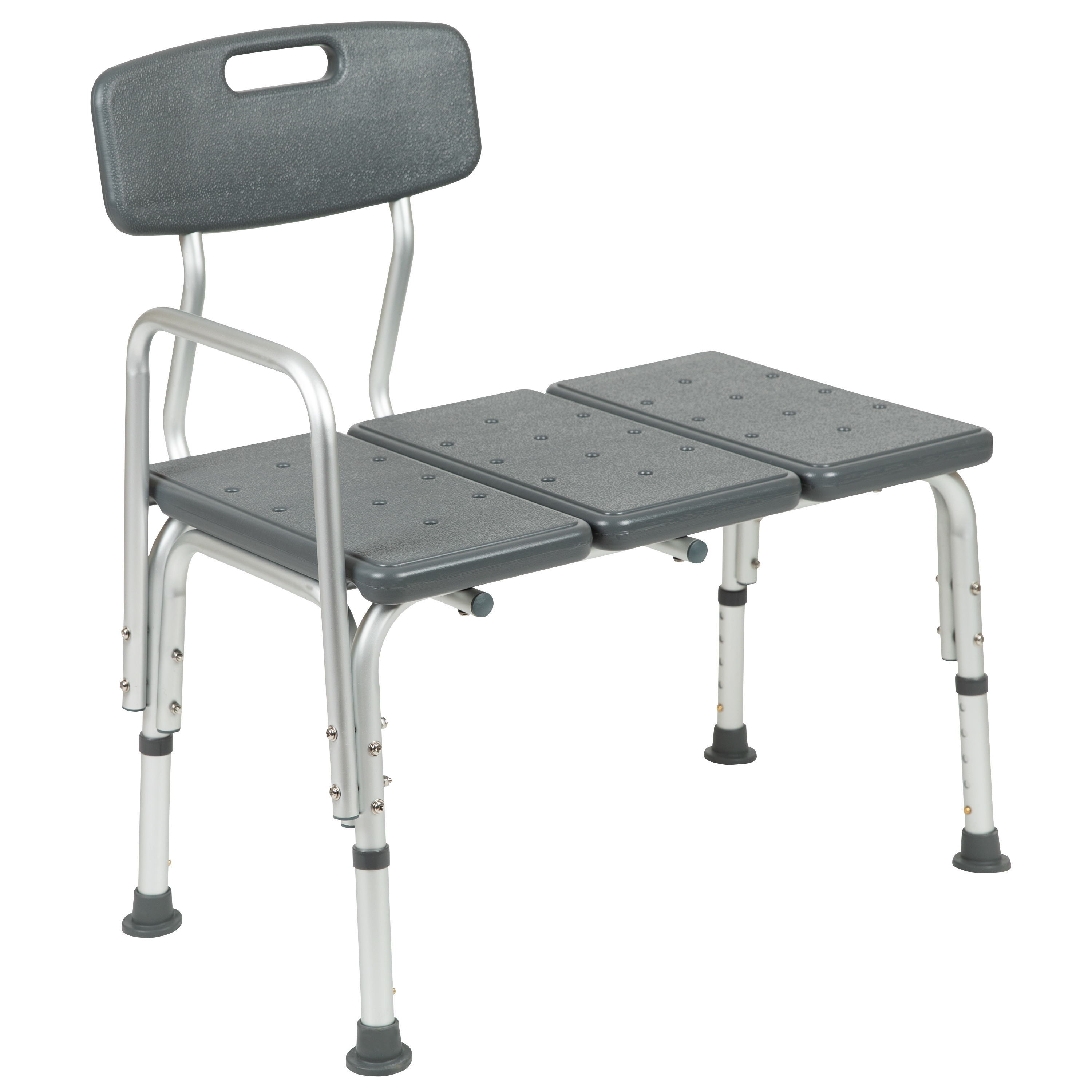 Flash Furniture DC-HY3510L-GRY-GG Hercules 300 Lb. Capacity Gray Bath & Shower Transfer Bench with Back and Side Arm