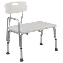 Flash Furniture DC-HY3510L-WH-GG Hercules 300 Lb. Capacity White Bath & Shower Transfer Bench with Back and Side Arm