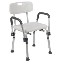Flash Furniture DC-HY3520L-WH-GG Hercules 300 Lb. Capacity, Adjustable White Bath & Shower Chair with Depth Adjustable Back