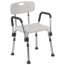 Flash Furniture DC-HY3523L-WH-GG Hercules 300 Lb. Capacity White Bath & Shower Chair with Quick Release Back & Arms