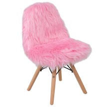 Flash Furniture DL-DA2018-1-LP-GG Cody Shaggy Faux Fur Light Pink Accent Kids Chair for Ages 5-7