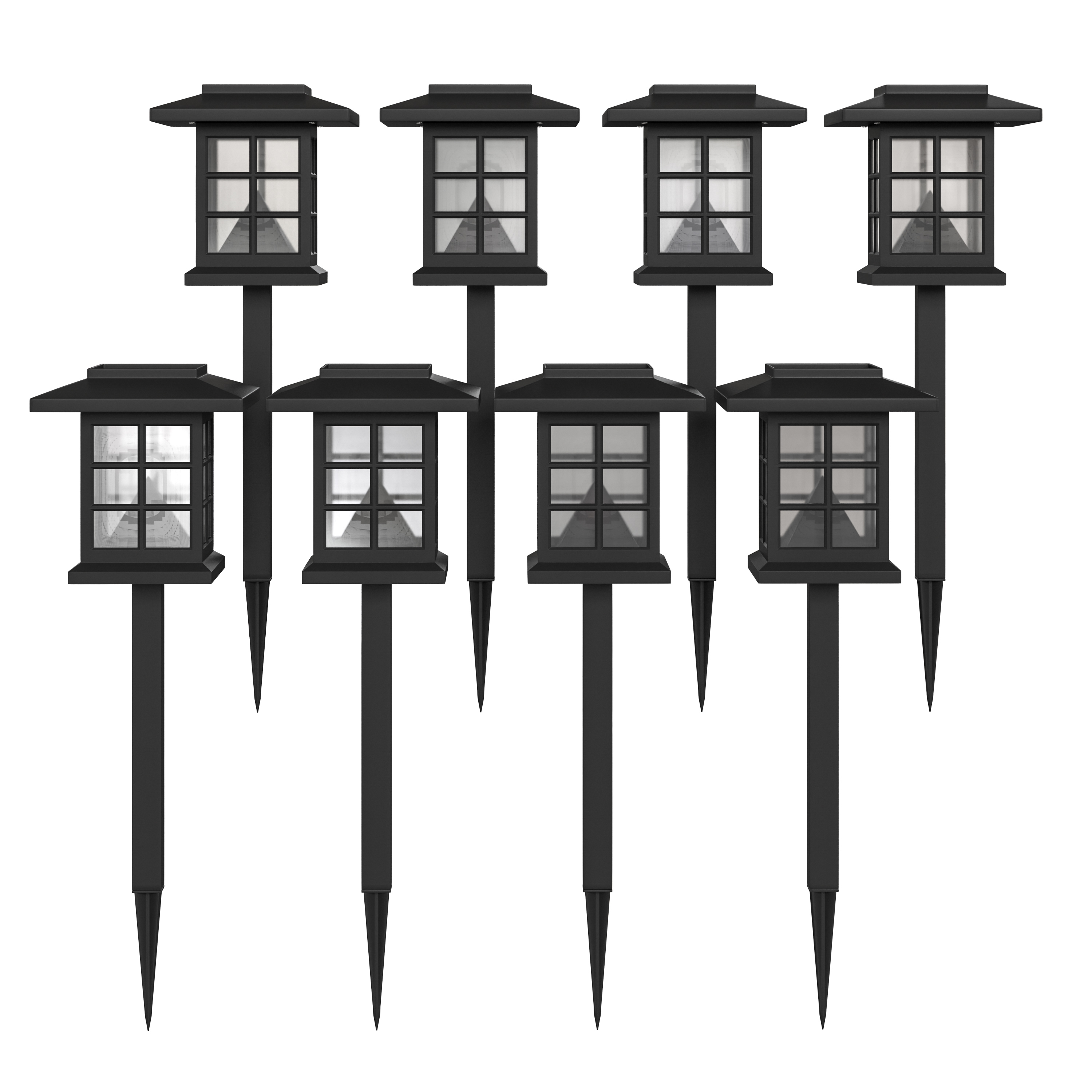 Flash Furniture DN-SL106-8-BK-GG 8 Pack Black Lantern Style LED Solar Lights Weather Resistant Outdoor Solar Powered Lights