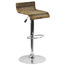 Flash Furniture DS-712-GG Contemporary Wicker Adjustable Height Barstool with Waterfall Seat and Chrome Base