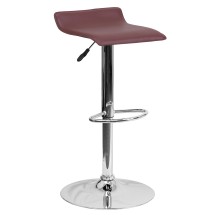 Flash Furniture DS-801-CONT-BURG-GG Contemporary Burgundy Vinyl Adjustable Height Barstool with Solid Wave Seat and Chrome Base