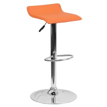 Flash Furniture DS-801-CONT-ORG-GG Contemporary Orange Vinyl Adjustable Height Barstool with Solid Wave Seat and Chrome Base