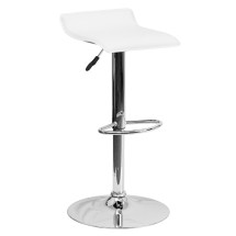 Flash Furniture DS-801-CONT-WH-GG Contemporary White Vinyl Adjustable Height Barstool with Solid Wave Seat and Chrome Base
