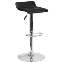 Flash Furniture DS-801B-BK-GG Contemporary Black Vinyl Adjustable Height Barstool with Quilted Wave Seat and Chrome Base