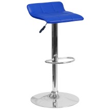 Flash Furniture DS-801B-BL-GG Contemporary Blue Vinyl Adjustable Height Barstool with Quilted Wave Seat and Chrome Base