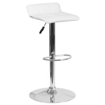 Flash Furniture DS-801B-WH-GG Contemporary White Vinyl Adjustable Height Barstool with Quilted Wave Seat and Chrome Base