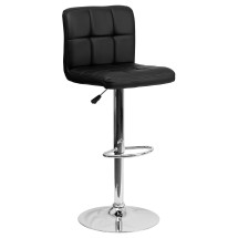 Flash Furniture DS-810-MOD-BK-GG Contemporary Black Quilted Vinyl Adjustable Height Barstool with Chrome Base