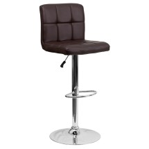 Flash Furniture DS-810-MOD-BRN-GG Contemporary Brown Quilted Vinyl Adjustable Height Barstool with Chrome Base