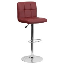 Flash Furniture DS-810-MOD-BURG-GG Contemporary Burgundy Quilted Vinyl Adjustable Height Barstool with Chrome Base