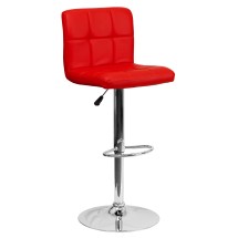 Flash Furniture DS-810-MOD-RED-GG Contemporary Red Quilted Vinyl Adjustable Height Barstool with Chrome Base