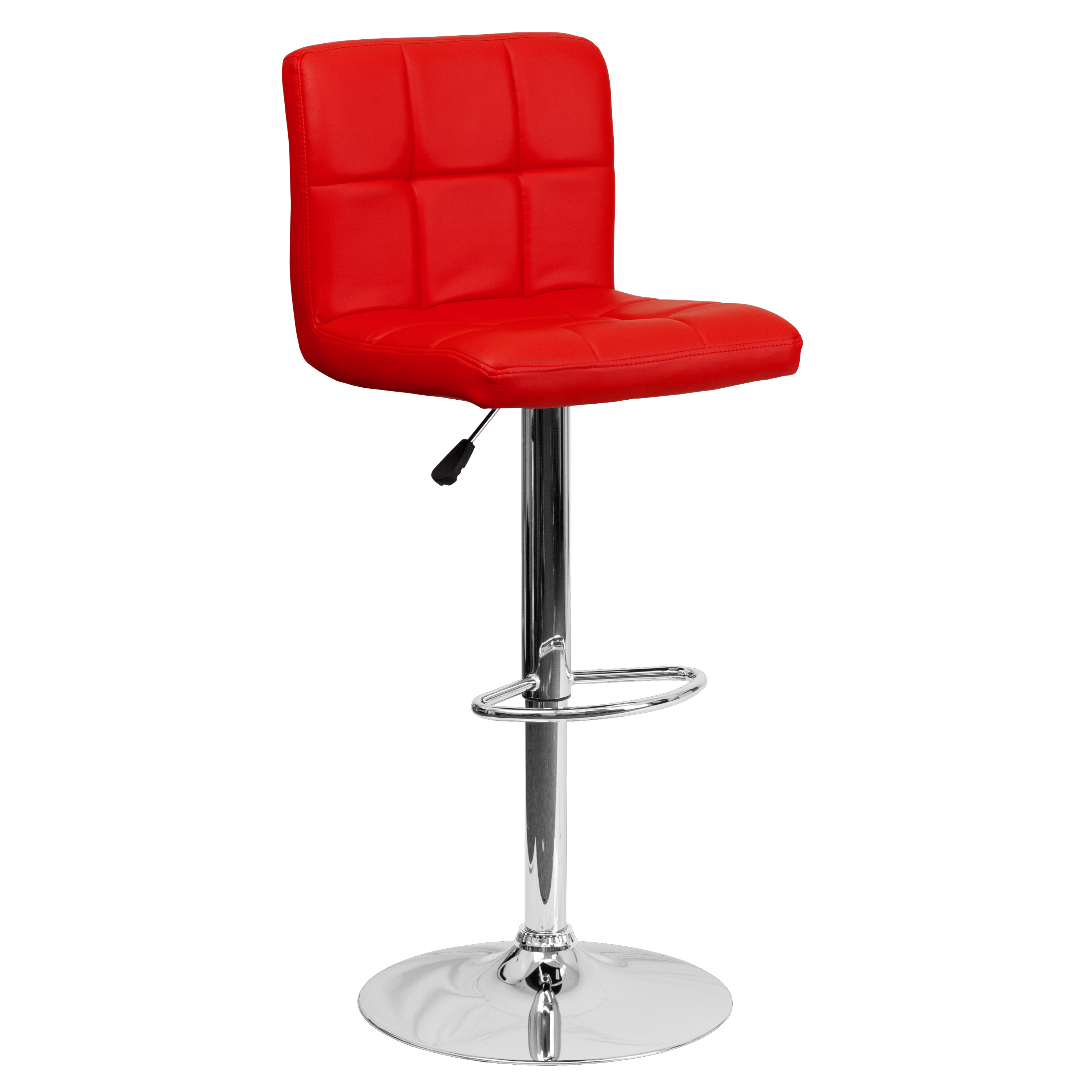 Flash Furniture DS-810-MOD-RED-GG Contemporary Red Quilted Vinyl Adjustable Height Barstool with Chrome Base
