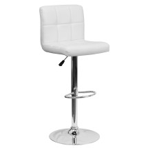 Flash Furniture DS-810-MOD-WH-GG Contemporary White Quilted Vinyl Adjustable Height Barstool with Chrome Base