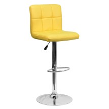 Flash Furniture DS-810-MOD-YEL-GG Contemporary Yellow Quilted Vinyl Adjustable Height Barstool with Chrome Base