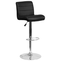 Flash Furniture DS-8101B-BK-GG Contemporary Black Vinyl Adjustable Height Barstool with Rolled Seat and Chrome Base