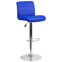 Flash Furniture DS-8101B-BL-GG Contemporary Blue Vinyl Adjustable Height Barstool with Rolled Seat and Chrome Base