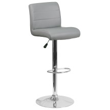 Flash Furniture DS-8101B-GY-GG Contemporary Gray Vinyl Adjustable Height Barstool with Rolled Seat and Chrome Base