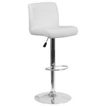 Flash Furniture DS-8101B-WH-GG Contemporary White Vinyl Adjustable Height Barstool with Rolled Seat and Chrome Base