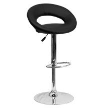 Flash Furniture DS-811-BK-GG Contemporary Black Vinyl Rounded Orbit-Style Back Adjustable Height Barstool with Chrome Base
