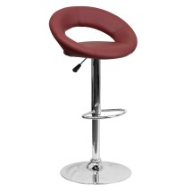 Flash Furniture DS-811-BURG-GG Contemporary Burgundy Vinyl Rounded Orbit-Style Back Adjustable Height Barstool with Chrome Base