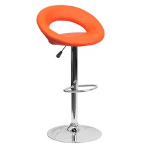 Flash Furniture DS-811-ORG-GG Contemporary Orange Vinyl Rounded Orbit-Style Back Adjustable Height Barstool with Chrome Base