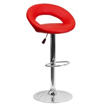 Flash Furniture DS-811-RED-GG Contemporary Red Vinyl Rounded Orbit-Style Back Adjustable Height Barstool with Chrome Base