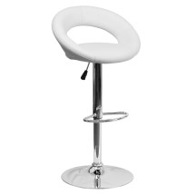 Flash Furniture DS-811-WH-GG Contemporary White Vinyl Rounded Orbit-Style Back Adjustable Height Barstool with Chrome Base