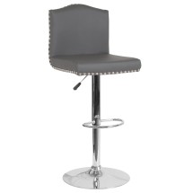 Flash Furniture DS-8111-GRY-GG Contemporary Gray LeatherSoft Adjustable Height Barstool with Accent Nail Trim