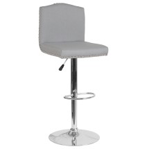 Flash Furniture DS-8111-LTG-F-GG Contemporary Light Gray Fabric Adjustable Height Barstool with Accent Nail Trim