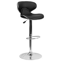 Flash Furniture DS-815-BK-GG Contemporary Cozy Mid-Back Black Vinyl Adjustable Height Barstool with Chrome Base