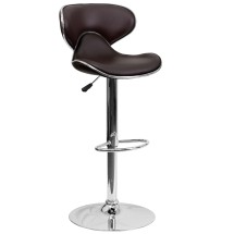 Flash Furniture DS-815-BRN-GG Contemporary Cozy Mid-Back Brown Vinyl Adjustable Height Barstool with Chrome Base