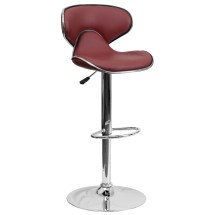 Flash Furniture DS-815-BURG-GG Contemporary Cozy Mid-Back Burgundy Vinyl Adjustable Height Barstool with Chrome Base