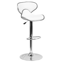 Flash Furniture DS-815-WH-GG Contemporary Cozy Mid-Back White Vinyl Adjustable Height Barstool with Chrome Base