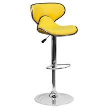 Flash Furniture DS-815-YEL-GG Contemporary Cozy Mid-Back Yellow Vinyl Adjustable Height Barstool with Chrome Base