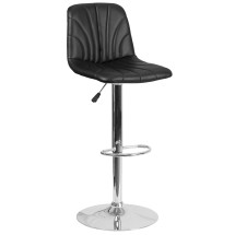 Flash Furniture DS-8220-BK-GG Contemporary Black Vinyl Adjustable Height Barstool with Embellished Stitch Design and Chrome Base