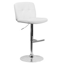 Flash Furniture DS-829-WH-GG Contemporary White Vinyl Adjustable Height Barstool with Square Tufted Back and Chrome Base