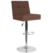 Flash Furniture DS-8411-BRN-F-GG Contemporary Brown Fabric Adjustable Height Barstool with Accent Nail Trim