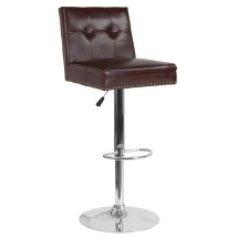 Flash Furniture DS-8411-BRN-GG Contemporary Brown LeatherSoft Adjustable Height Barstool with Accent Nail Trim