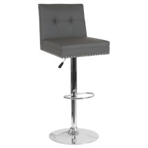Flash Furniture DS-8411-GRY-GG Contemporary Gray LeatherSoft Adjustable Height Barstool with Accent Nail Trim