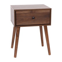 Flash Furniture EM-0319-WAL-GG Mid-Century Modern One Drawer Dark Walnut Wood Nightstand with Soft Close Drawer