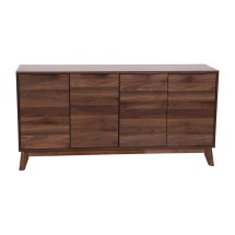 Flash Furniture EM-0372-WAL-GG Mid-Century Modern 60" Dark Walnut 4 Door Buffet Sideboard, TV Stand for up to 64" TV
