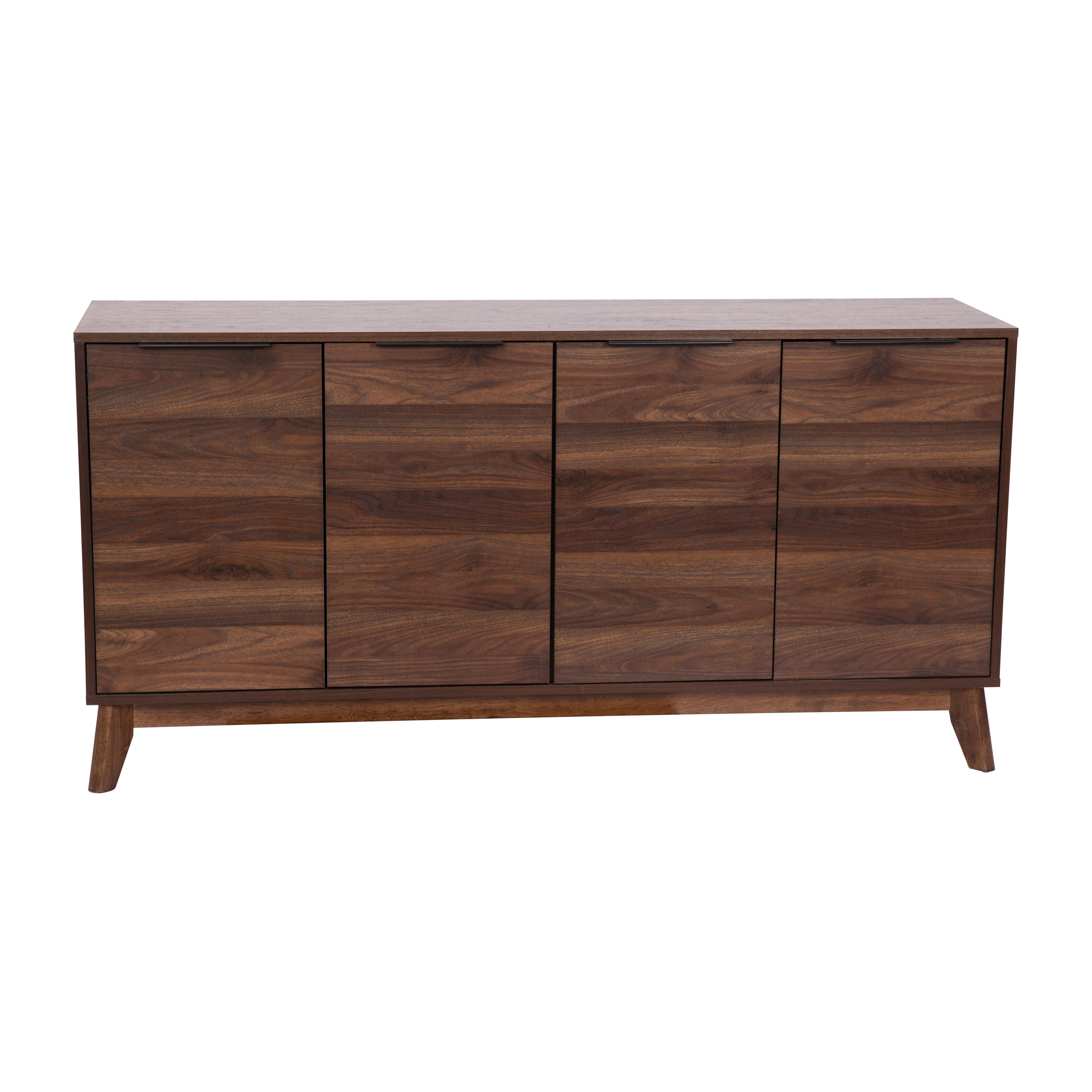 Flash Furniture EM-0372-WAL-GG Mid-Century Modern 60" Dark Walnut 4 Door Buffet Sideboard, TV Stand for up to 64" TV's