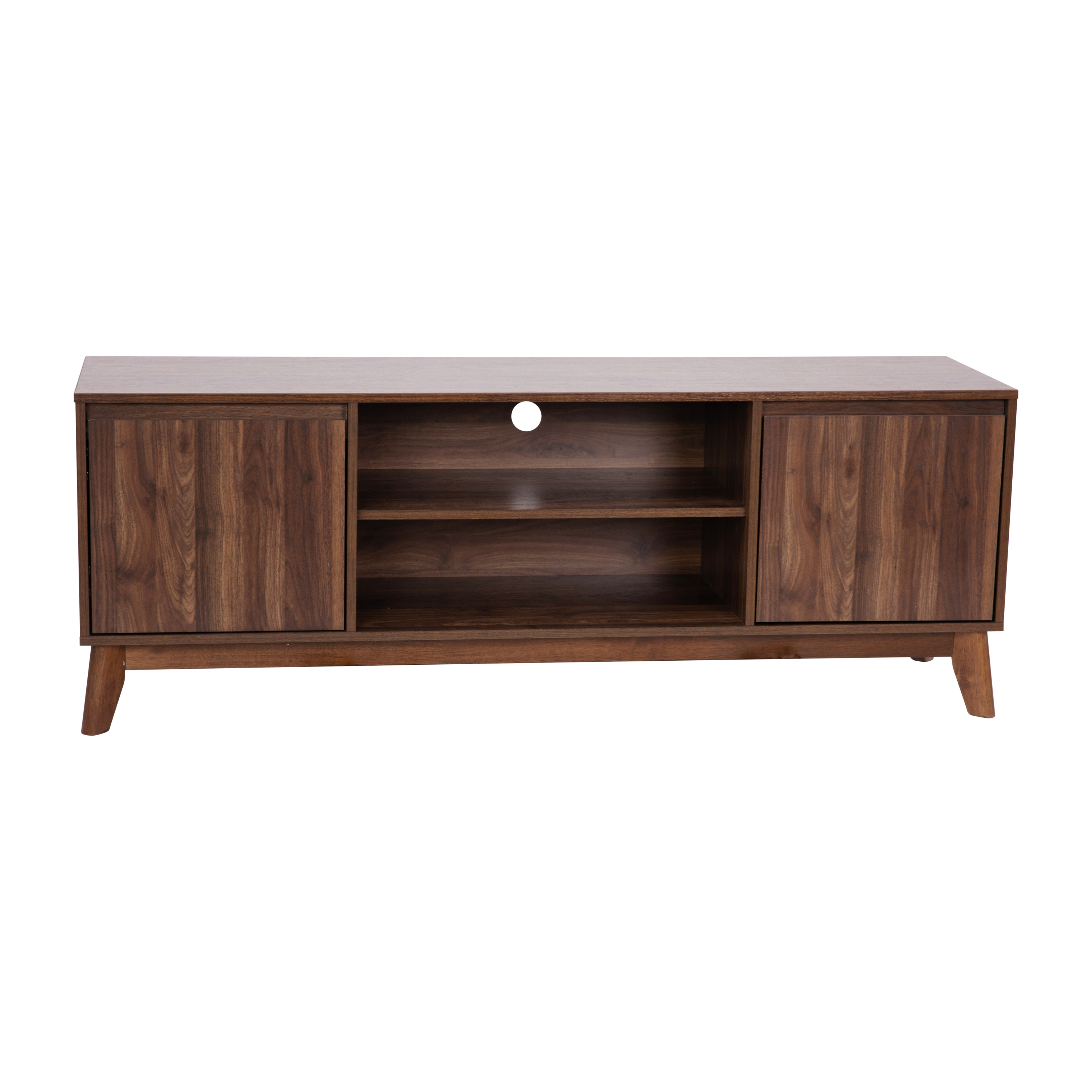 Flash Furniture EM-TV1500-WAL-GG Mid-Century 60" Walnut Media Center with Shelf and Doors for up to 64" TV's