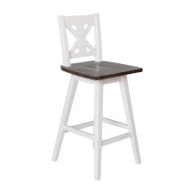 Flash Furniture ES-G1-24-WH-GG Solid Wood Modern Farmhouse Antique White Wash Swivel Counter Height Barstool
