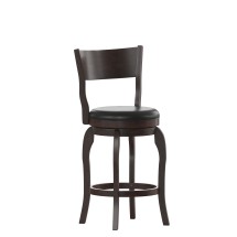 Flash Furniture ES-NT2-24-ESP-GG Classic Open Back Swivel Counter Pub Stool with Wood Frame & LeatherSoft Seat, Espresso/Black