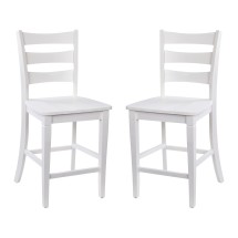 Flash Furniture ES-STBN5-24-WH-2-GG Antique White Wash Wooden Ladderback Counter Height Barstool, Set of 2