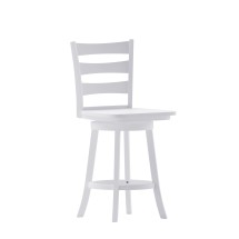 Flash Furniture ES-UN-31WS-24-WH-GG Wooden Ladderback Swivel Counter Height Barstool, Antique White Wash